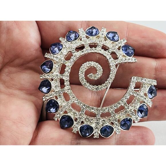 NAPIER Vintage Brooch Purple/Clear Rhinestone Large 2" Spiral Shell Pin Lavender - Picture 6 of 16